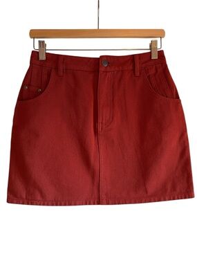 Afends burnt orange cotton mini denim a-line jean skirt Sz 6 excellent condition